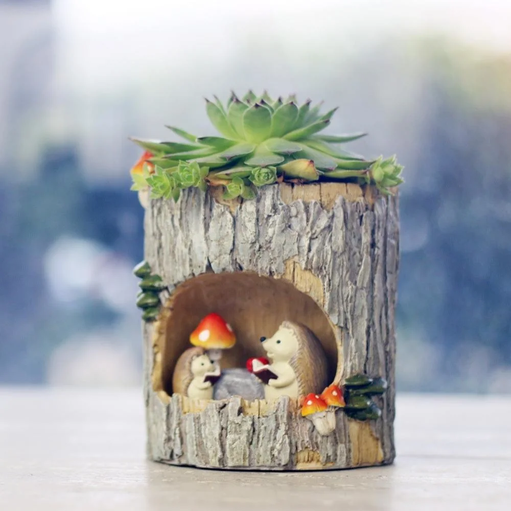 Cute Animal Plant Pot Garden Planting Tools Mini Round Succulent Pot Hedgehog Themed Decorative Micro Animals Landscape Style Bl20501