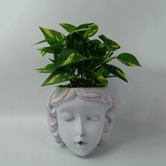 Customized Nordic Style Home Decorative Cement Human Face Figurine Head Plant Pot Desktop Decor Planter Flower Pots